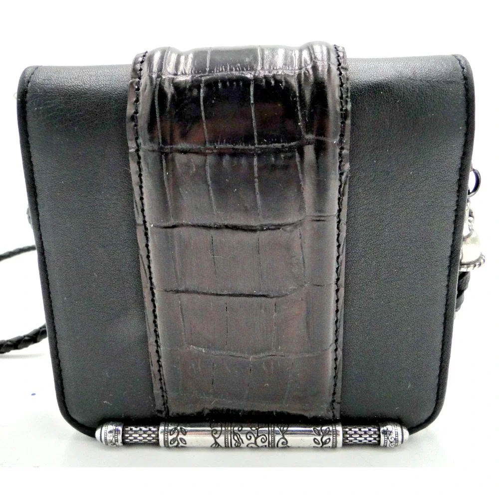 Brighton Black‎ Leather And Croc Wallet Crossbody Belt Purse